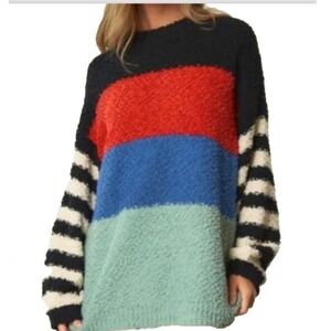 DAVI & DANI Chenille Feel Sweater COLORBLOCK & STRIPES Oversized Cozy 1XL 1X